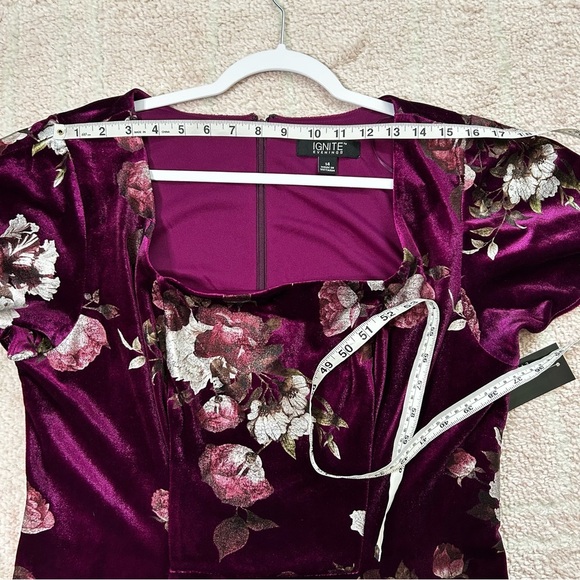 NWT Ignite Evenings Floral Velvet Mini Dress Dress Plum Wedding Guest Size 14 - Picture 6 of 14